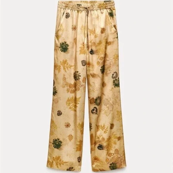 ZARA CO-ORD SET ZW COLLECTION PRINTED 100% SILK PANTS AND SHIRT